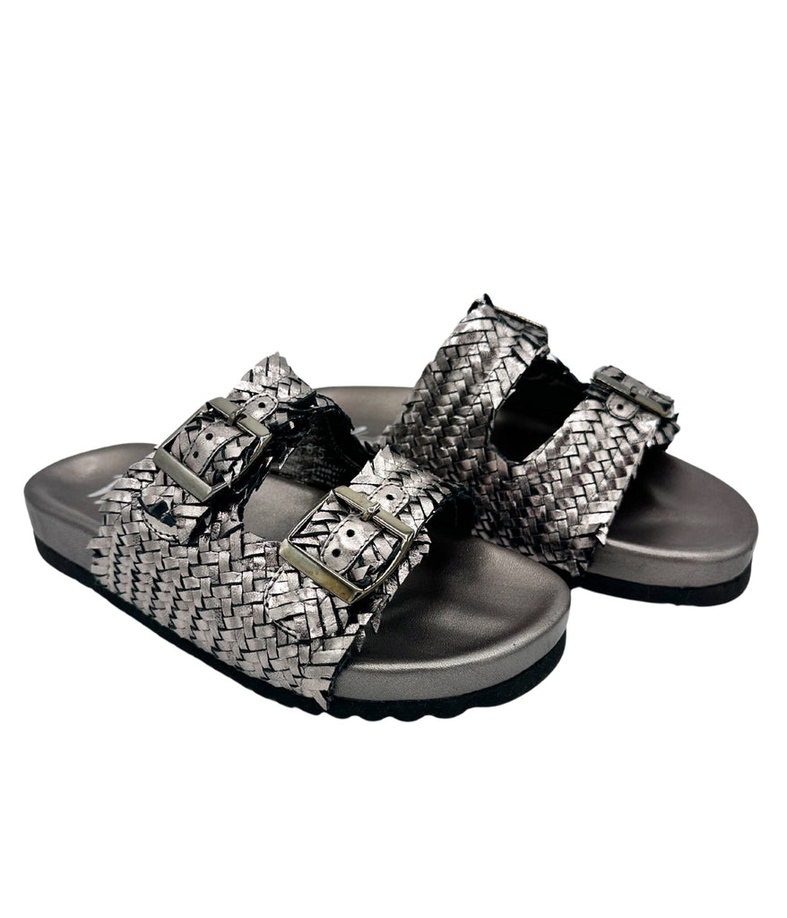 Intertwine Dual Woven Strap Slide in Pewter - The Edit LLC