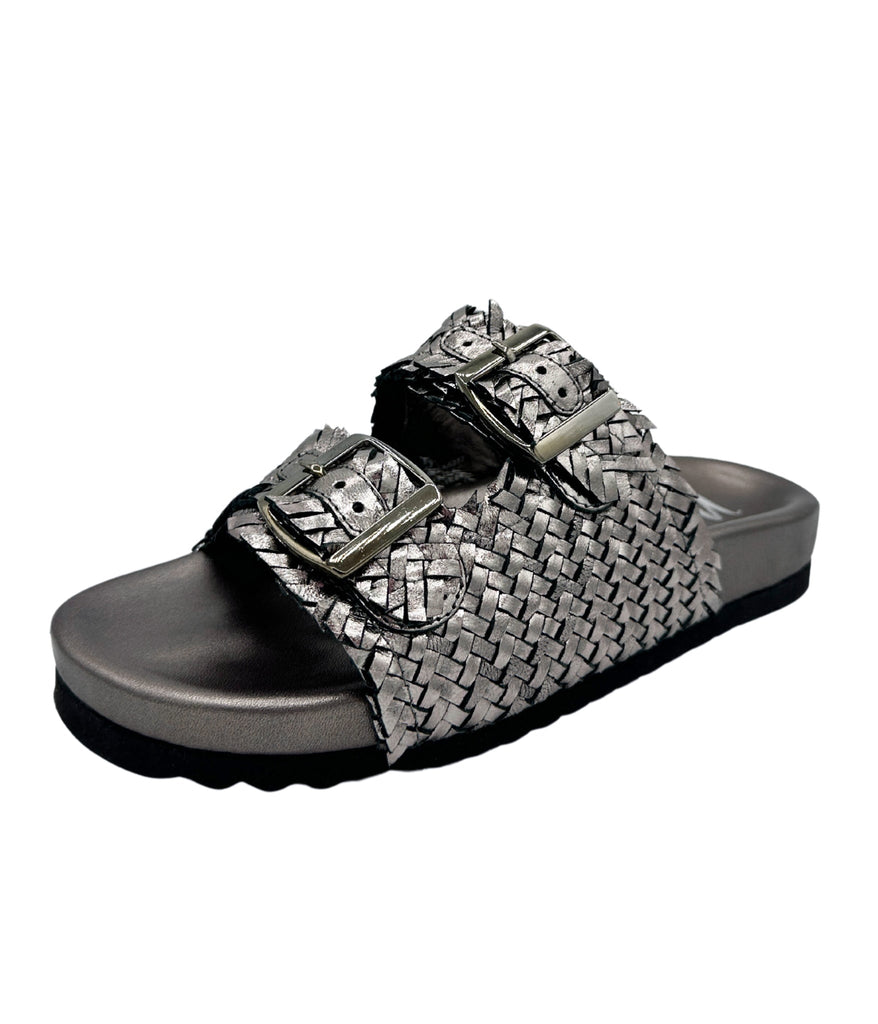 Intertwine Dual Woven Strap Slide in Pewter - The Edit LLC