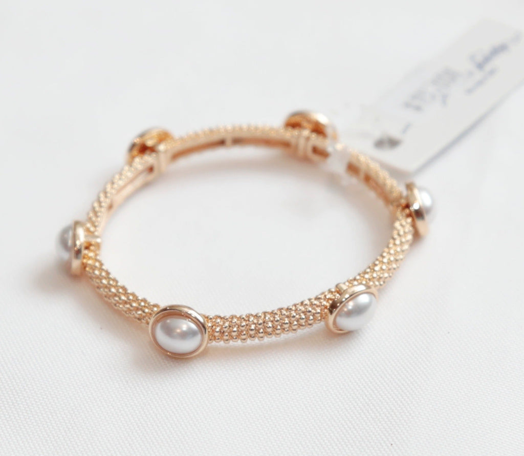 Intricate Metallic And Pearl Elastic Bracelet - The Edit LLC
