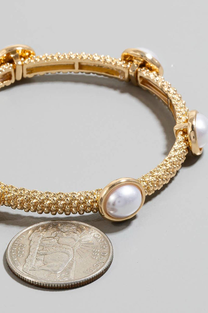 Intricate Metallic And Pearl Elastic Bracelet: GD - The Edit LLC