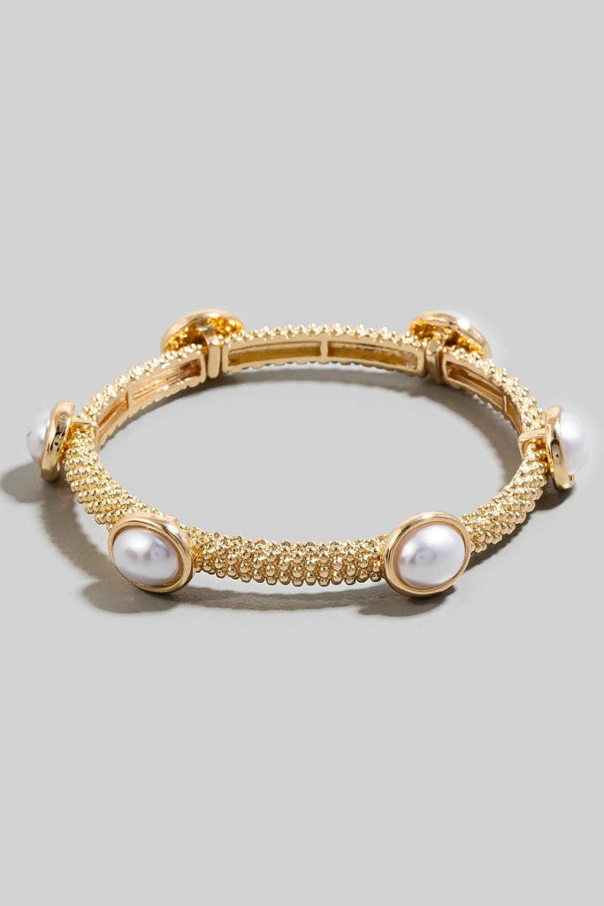 Intricate Metallic And Pearl Elastic Bracelet: GD - The Edit LLC