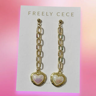 Iridescent Heart Chain Dangle Earrings - The Edit LLC