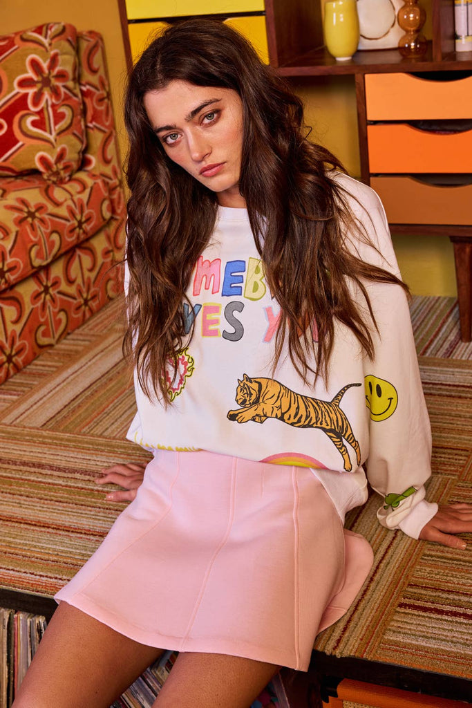 IT2537 'Somebody Loves You' Graphic Sweatshirts: IVORY / S - M - L (2 - 2 - 2) - The Edit LLC