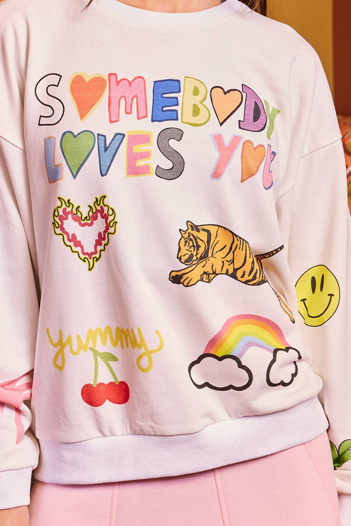 IT2537 'Somebody Loves You' Graphic Sweatshirts: IVORY / S - M - L (2 - 2 - 2) - The Edit LLC