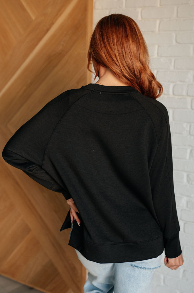 It's The Little Things Relaxed Scuba Pullover in Black - The Edit LLC