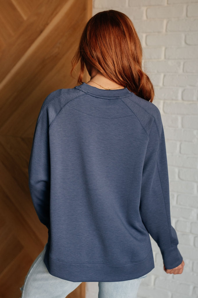 It's The Little Things Relaxed Scuba Pullover in Blue Indigo - The Edit LLC