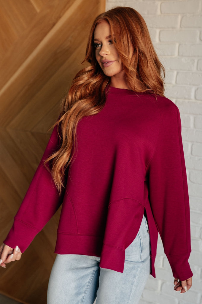 It's The Little Things Relaxed Scuba Pullover in Cabernet - The Edit LLC