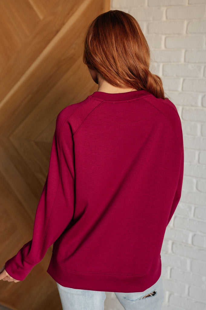 It's The Little Things Relaxed Scuba Pullover in Cabernet - The Edit LLC