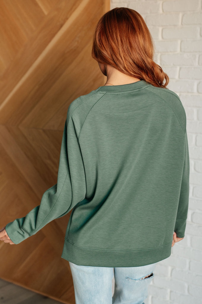 It's The Little Things Relaxed Scuba Pullover in Dark Forest - The Edit LLC