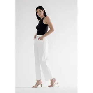 Ivory Super High Ankle Barrel-Leg Jeans - The Edit LLC