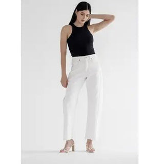 Ivory Super High Ankle Barrel-Leg Jeans - The Edit LLC