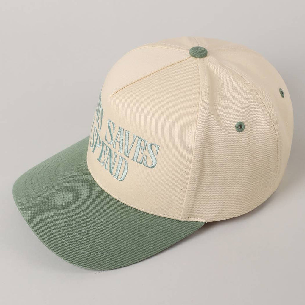 JESUS SAVES I SPEND Embroidery Trucker Hat: SAGE / ONE SIZE - The Edit LLC