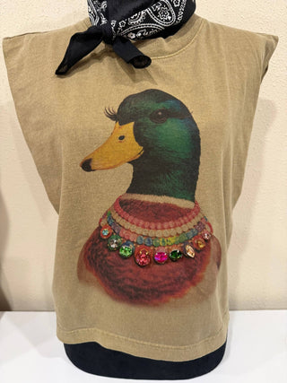 Jeweled Collar Mallard Duck on Faded Army Muscle Tank - The Edit LLC