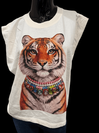 Jeweled Collar Tiger Muscle Tank - The Edit LLC