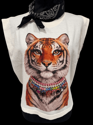 Jeweled Collar Tiger Muscle Tank - The Edit LLC