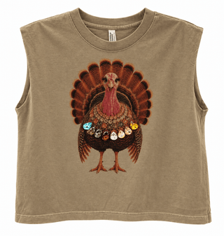 Jeweled Collar Turkey Tan Boxy Muscle Tank - The Edit LLC