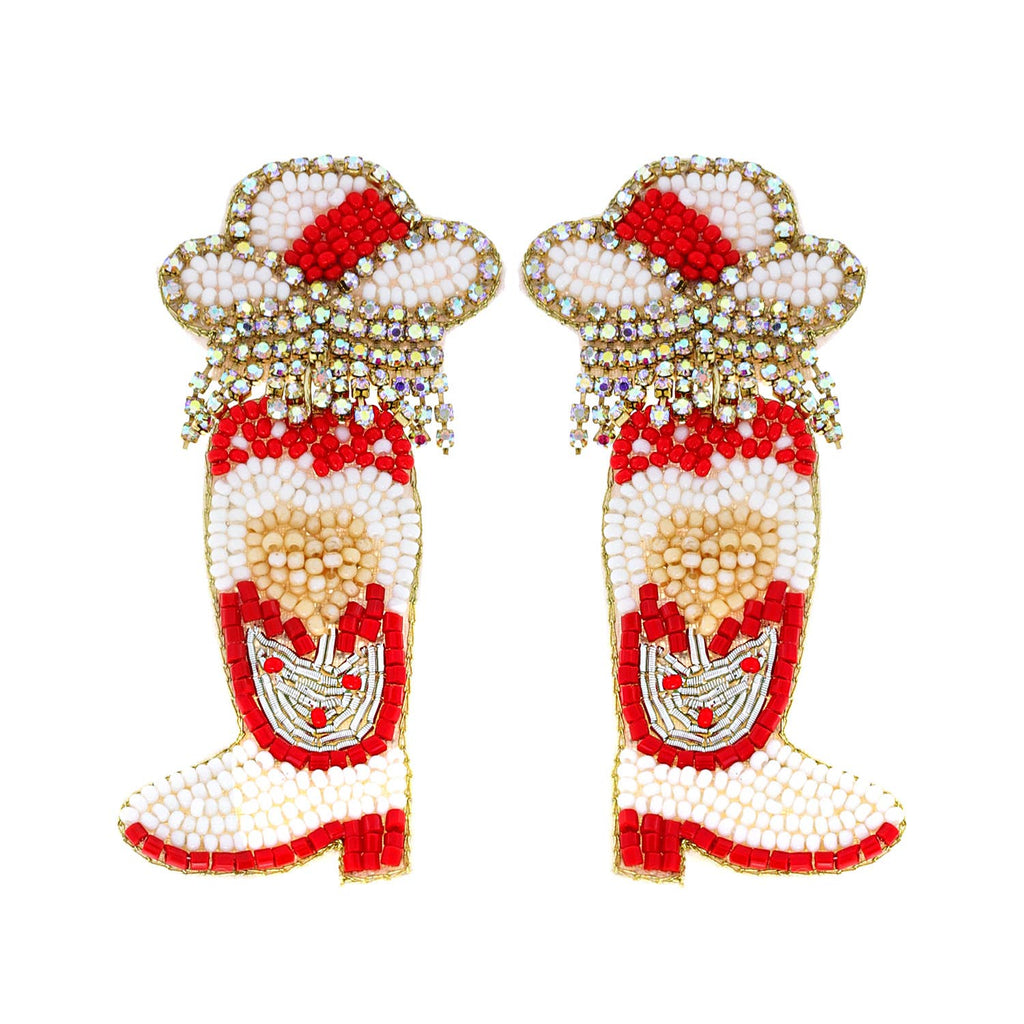 Jeweled Western Cowboy Boots Valentine Earrings: White - The Edit LLC