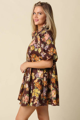Josie Floral Puff Sleeve Mini Dress: PLUM MULTI - The Edit LLC