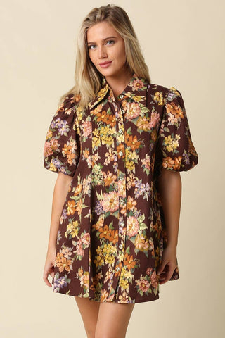 Josie Floral Puff Sleeve Mini Dress: PLUM MULTI - The Edit LLC