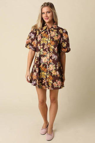 Josie Floral Puff Sleeve Mini Dress: PLUM MULTI - The Edit LLC