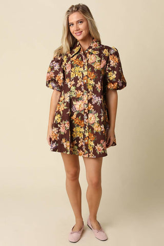 Josie Floral Puff Sleeve Mini Dress: PLUM MULTI - The Edit LLC