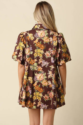 Josie Floral Puff Sleeve Mini Dress: PLUM MULTI - The Edit LLC