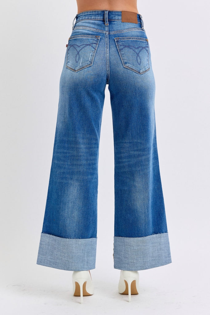 Judy Blue Full Size Distressed High Waist Wide Leg Jeans - The Edit LLC