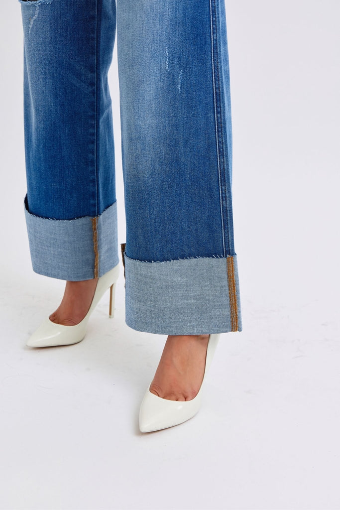 Judy Blue Full Size Distressed High Waist Wide Leg Jeans - The Edit LLC