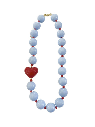 Judy Chunky Beaded Heart Necklace - Light Blue - The Edit LLC