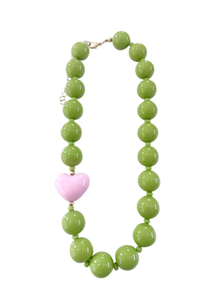 Judy Chunky Beaded Heart Necklace - Pink - The Edit LLC