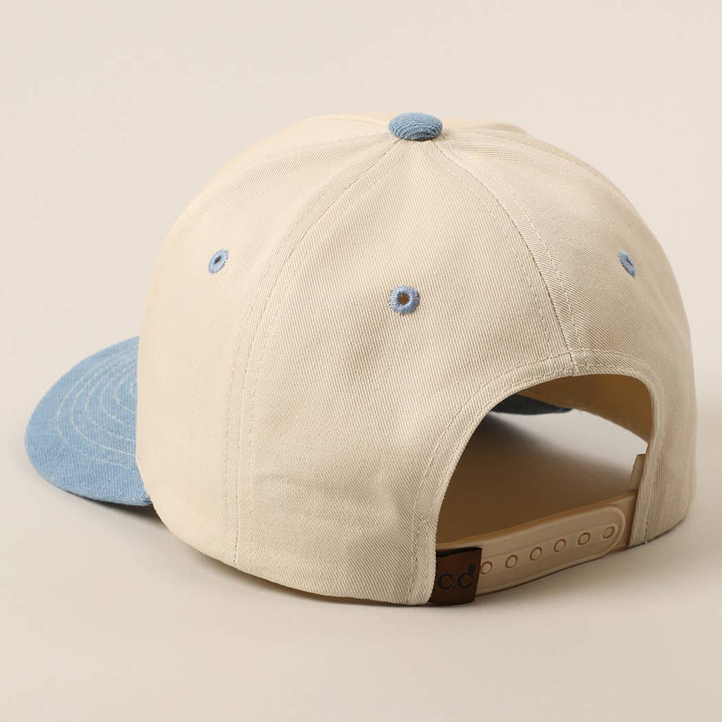 Just A Girl Who Loves Jesus Embroidery Trucker Hat: Light Denim / ONE SIZE - The Edit LLC