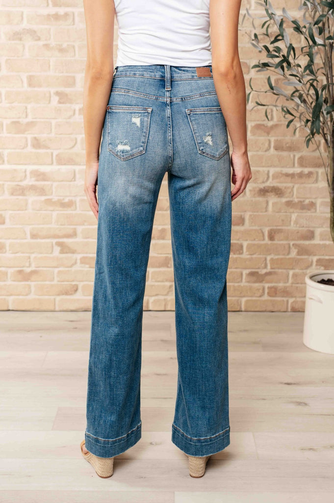 Katrina High Waist Distressed Denim Trousers - The Edit LLC