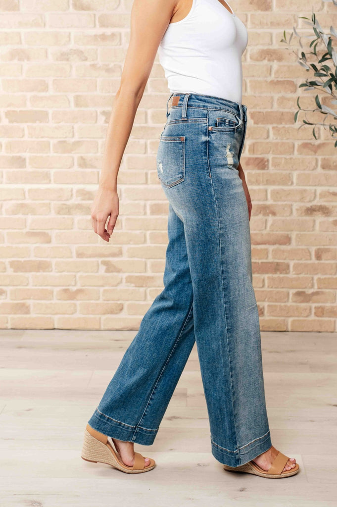 Katrina High Waist Distressed Denim Trousers - The Edit LLC