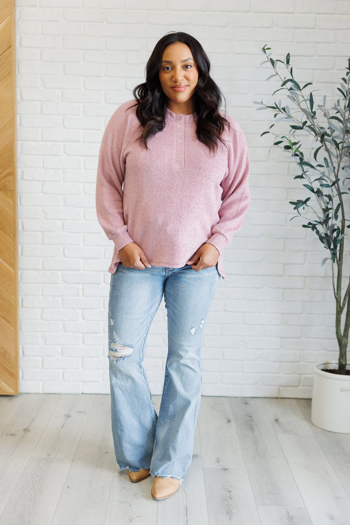 Keeping it Real Brushed Melange Hacci Long Sleeve Tee in Light Rose - The Edit LLC