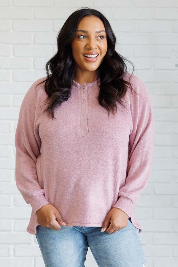 Keeping it Real Brushed Melange Hacci Long Sleeve Tee in Light Rose - The Edit LLC