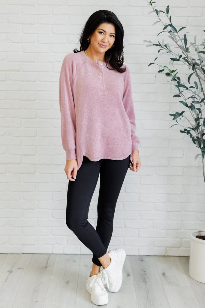 Keeping it Real Brushed Melange Hacci Long Sleeve Tee in Light Rose - The Edit LLC