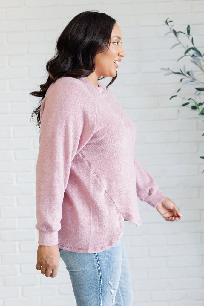 Keeping it Real Brushed Melange Hacci Long Sleeve Tee in Light Rose - The Edit LLC