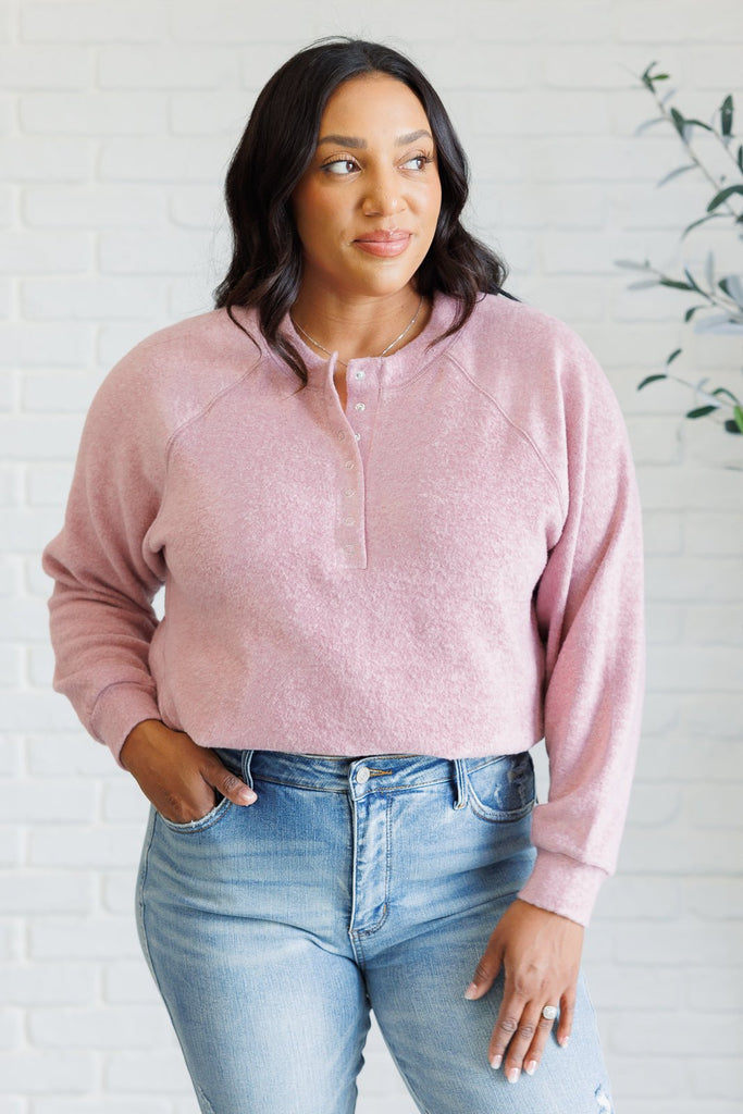 Keeping it Real Brushed Melange Hacci Long Sleeve Tee in Light Rose - The Edit LLC