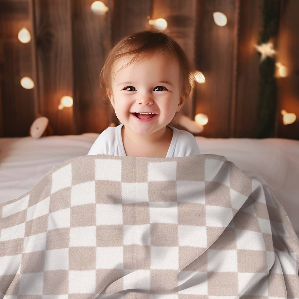 Kids Checkered Pattern Soft Throw Blanket: Beige / ONE SIZE - The Edit LLC