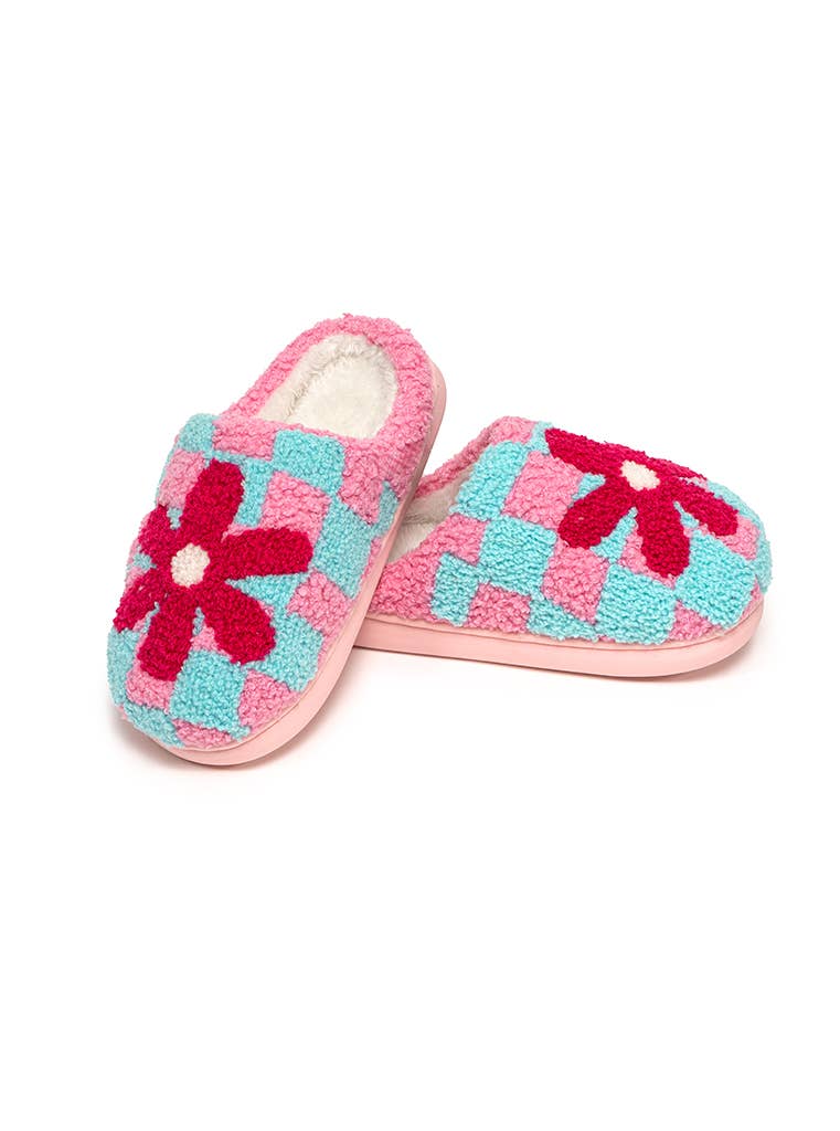 Kids Slippers - Checker w/Red Flower - The Edit LLC