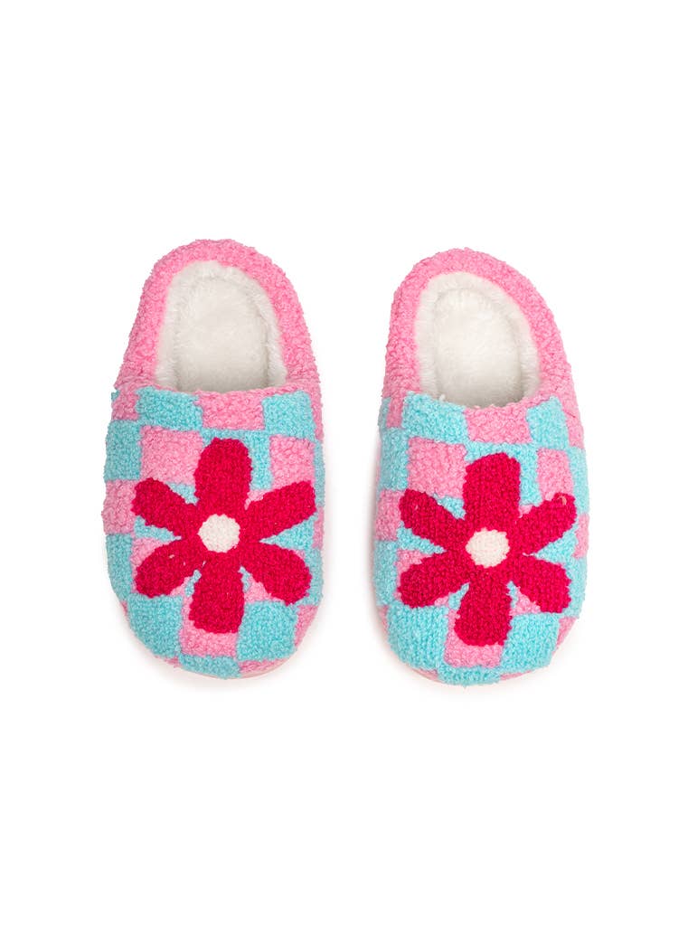 Kids Slippers - Checker w/Red Flower - The Edit LLC