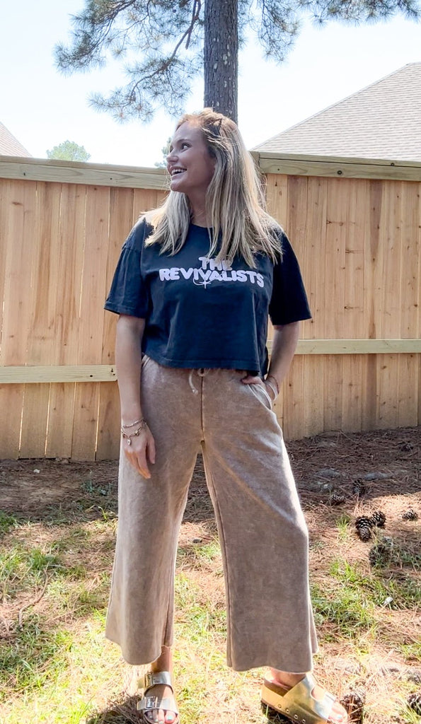 Lala Palooza Acid Wash Pants - Deep Camel - The Edit LLC