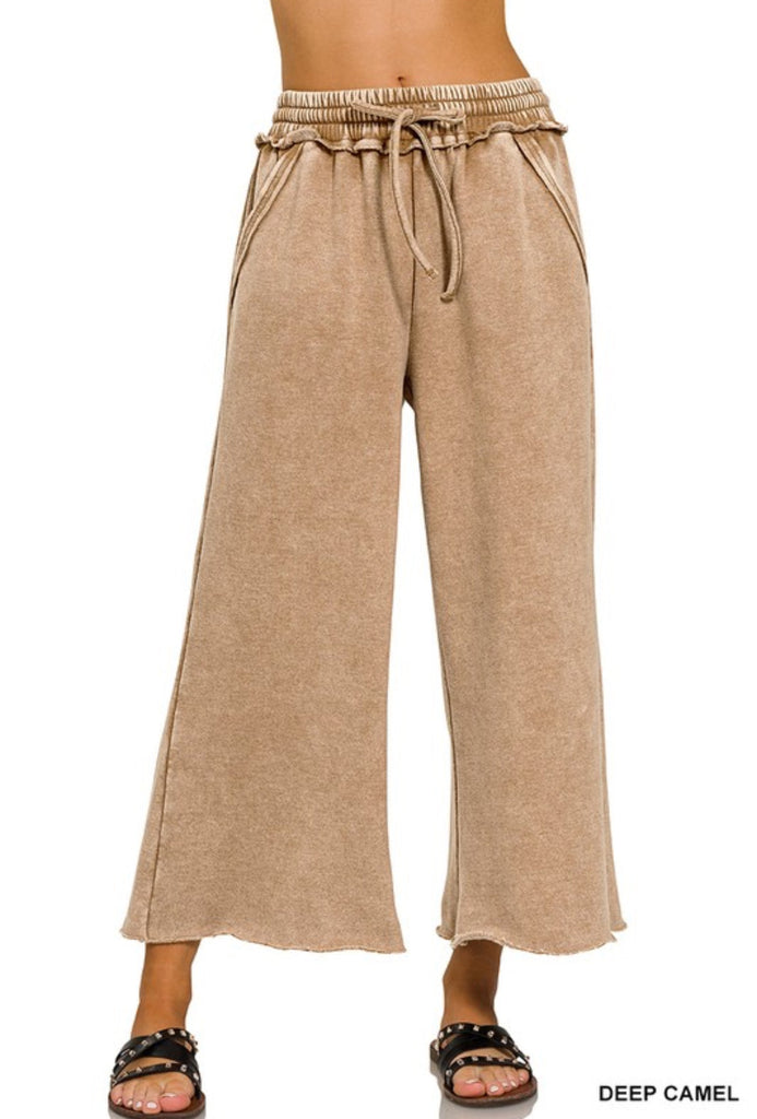 Lala Palooza Acid Wash Pants - Deep Camel - The Edit LLC