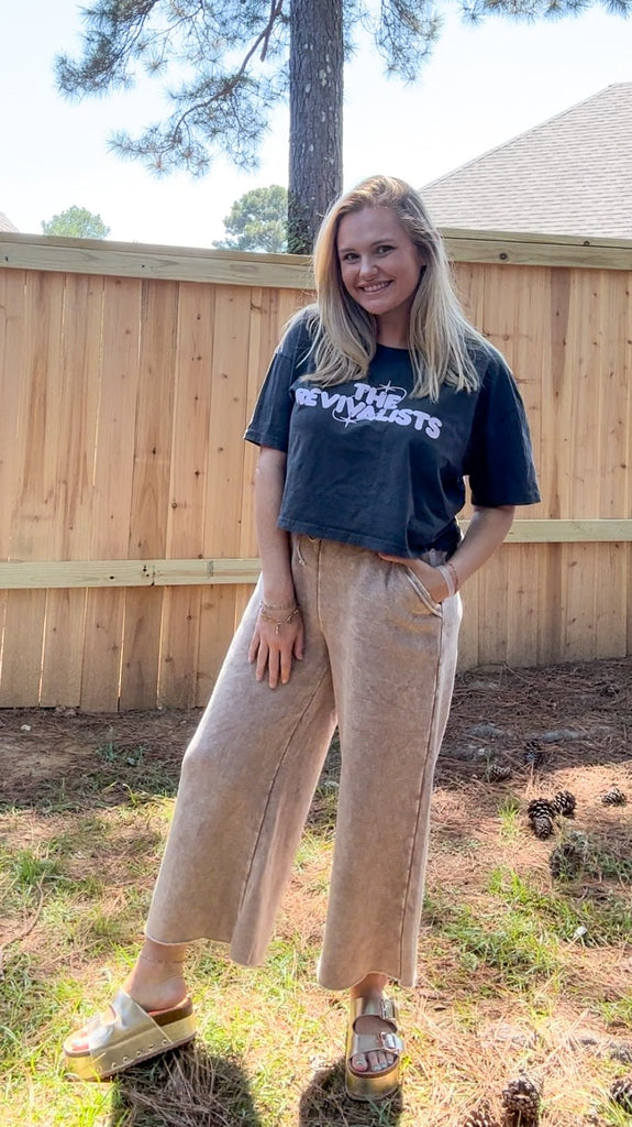 Lala Palooza Acid Wash Pants - Deep Camel - The Edit LLC