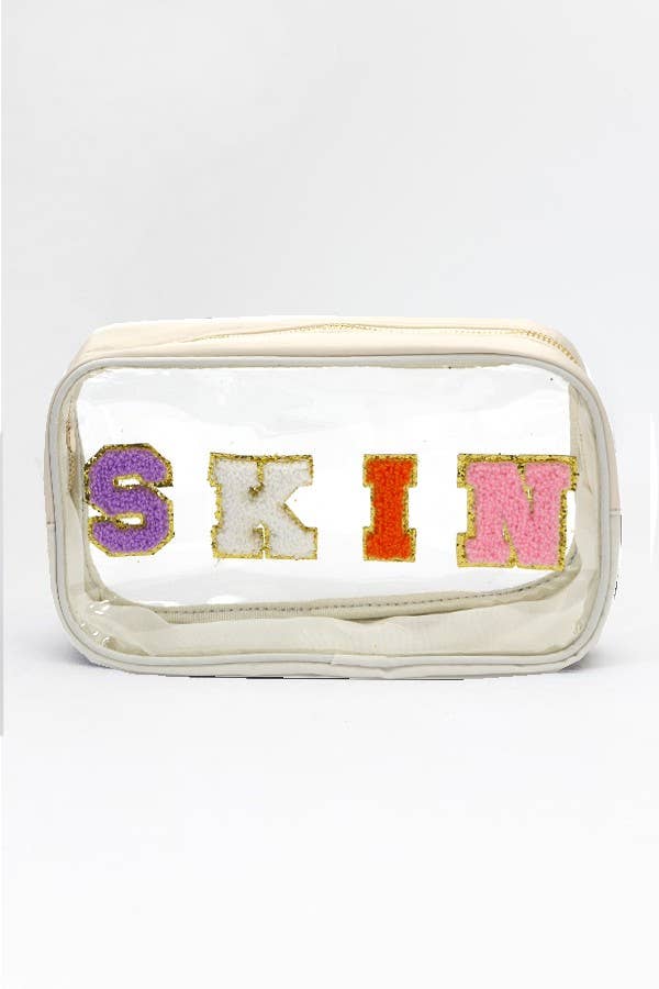 LARGE CLEAR STUFF TRAVEL COSMETIC MAKEUP POUCH | 40P509: SKIN IVORY - The Edit LLC