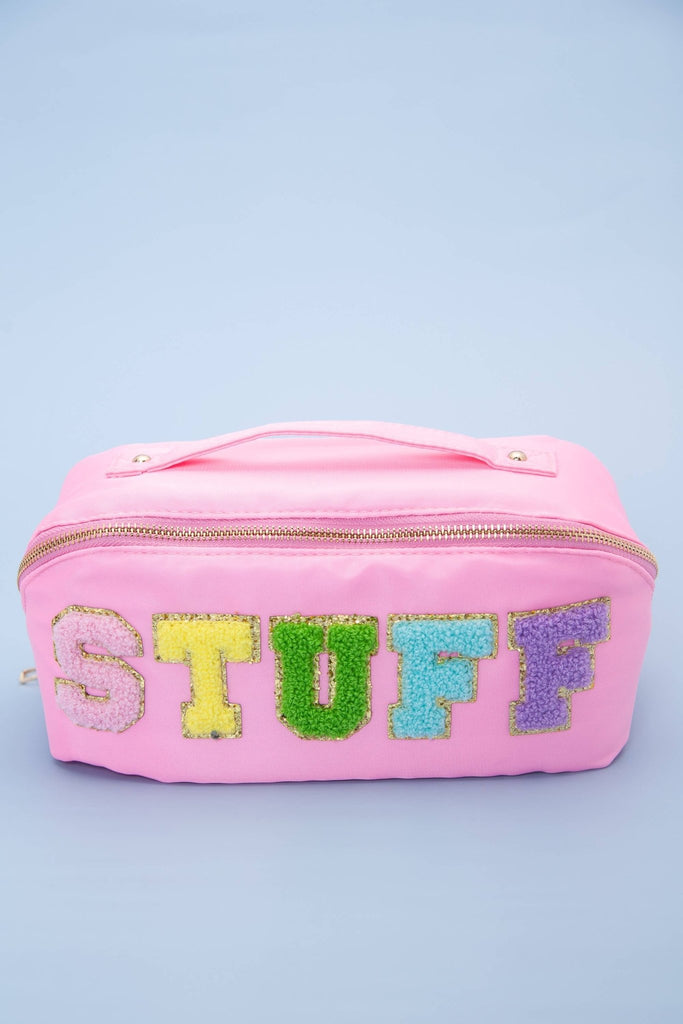 LARGE STUFF OPEN FLAT COSMETIC MAKEUP TRAVEL POUCH | 40P505: HOT PINK - The Edit LLC