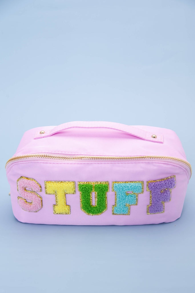 LARGE STUFF OPEN FLAT COSMETIC MAKEUP TRAVEL POUCH | 40P505: HOT PINK - The Edit LLC