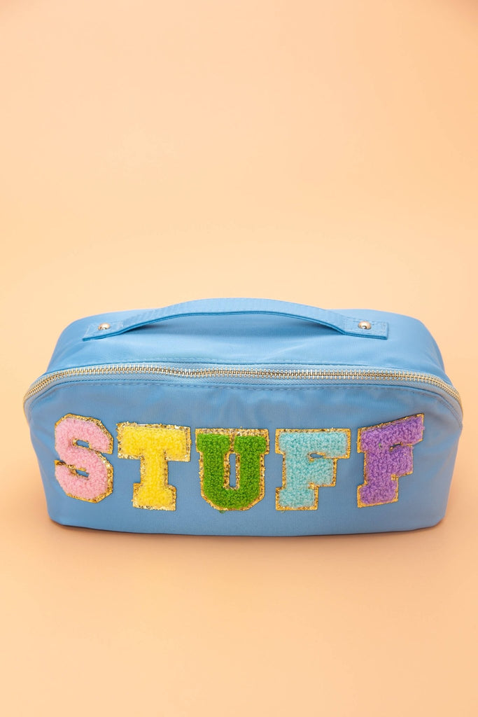 LARGE STUFF OPEN FLAT COSMETIC MAKEUP TRAVEL POUCH | 40P505: SKY BLUE - The Edit LLC