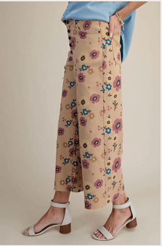Latte Floral Print Jeans - The Edit LLC