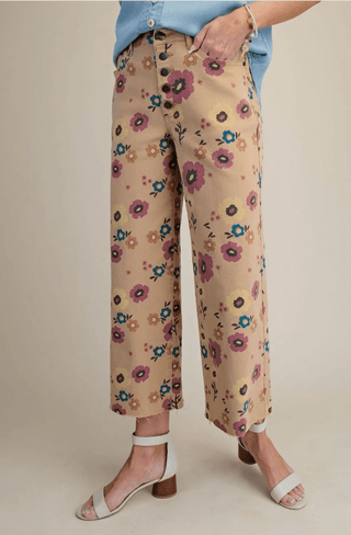 Latte Floral Print Jeans - The Edit LLC